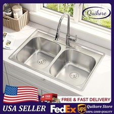 Stainless Steel Double-Bowl Drop-In Kitchen Sink with Single-Handle Faucet — listing 3