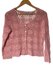 Newport News Magenta Ramie-Cotton Knit Camisole Tank with Crochet V-Neck Trim, Size M