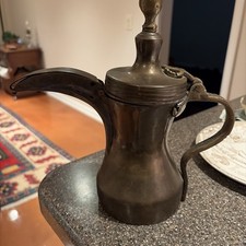 Vintage Middle Eastern Style Brass Coffee Pot (Dallah/Ewer) with Domed Lid and Curved Spout — listing 3