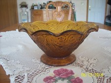 Vintage Amber Blown Glass Ruffled Rim Bowl