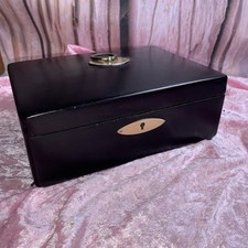 Antique Black Leather Jewelry Box with Lift-Out Velvet Tray, Lock and Tasseled Key — listing 4