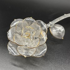 Art Glass Rose-Form Decorative Bowl, Amber and Iridescent Swirl — listing 3