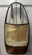 Raffia Straw & Leather Drawstring Bucket Bag — listing 5