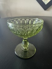 Vintage Green Thumbprint Pattern Footed Sherbet / Champagne Coupes, Pair — listing 2