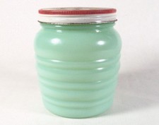 Vintage Jadeite Green Milk Glass Ribbed Jar / Vase with Threaded Neck — listing 2