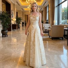 White/Ivory Metallic Brocade Sleeveless A-Line Formal Gown with Swirl Pattern — listing 2