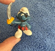 Vintage 1982 Pirate Smurf with Sword PVC Figure on Original Wallace Berrie Card — listing 6
