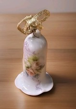 Porcelain Hand Bell with Pink Rose Trellis Pattern and Gold Trim D.N. & E.I. crown mark — listing 6