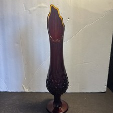 Fenton Amberina Stretch Swung Bud Vase, 18 1/2 inches — listing 5