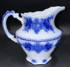 Antique Blue Transferware Ironstone Milk/Wash Pitcher with Floral Scroll Pattern — listing 4