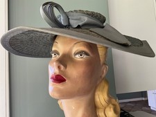 1930s Ivory Grosgrain Picture Hat with Ruched Wide Brim — listing 2