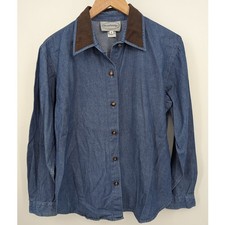 Vintage Stonebridge Denim Button-Up Shirt with Mother-of-Pearl Button Embellished Collar
