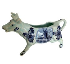 Delft-Style Blue and White Ceramic Cow Creamer with Windmill Scene — listing 3