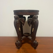 Hand-Carved Wooden Elephant Coffee Table / Low Table with Four Elephant-Head Legs — listing 5