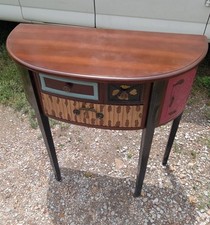 Vintage Demilune Console/Side Table with Turned Column Legs and Lower Shelf — listing 4