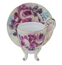 Vintage Japanese Pink Porcelain Demitasse Cup with Hand-Painted Rose and Gold Rim — listing 3