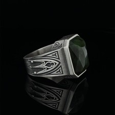Vintage Men's Two-Tone Signet Ring with Oval Green Cabochon (Jade or Chrysoprase) — listing 3