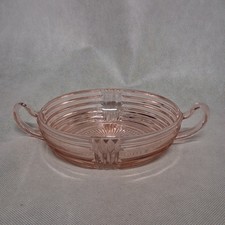 Depression Glass Clear Ribbed Handled Nappy Bowl with Star-Cut Base, 6 in — listing 3