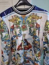 Dolce & Gabbana Black Pointelle Knit Short-Sleeve Henley Top with Blue Glitter Logo, Size 42 (IT) — listing 6