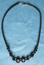 Vintage Hematite Beaded Necklace 28" with Black Onyx and Rhinestone Rondelle Spacers, Charcoal Gray — listing 2