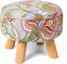 Large Round Upholstered Cocktail Ottoman with Carved Wood Base, Paisley Chenille — listing 4