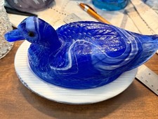 Westmoreland Blue Glass Duck on Nest Covered Candy Dish, 4 1/2 inch