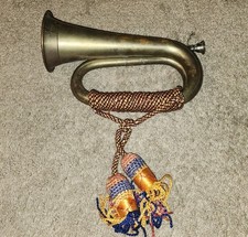 Vintage Brass Military-Style Bugle with Mouthpiece and Chain — listing 2