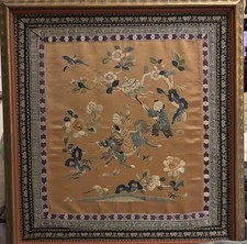 Chinese Silk Embroidery Panel with Bird on Flowering Branch, Framed — listing 5