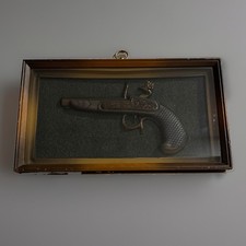 Decorative Replica Flintlock Pistol Collection in Framed Shadow Box with World Map Backing, listing 2