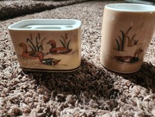 Wood Ducks by Andre Richard 3-Piece Ceramic Bathroom Set (Toothbrush Holder, Soap Dish, Tumbler) — listing 4