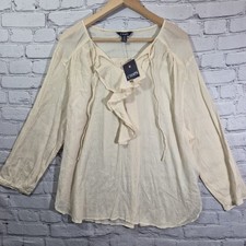 Chaps Women's Blue & White Floral Boho Peasant Blouse, Size Small — listing 2