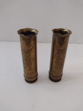 Trench Art Brass Shell Casing Vase, WWI/WWII Hammered Bullet Cartridge, 10" - Pair — listing 5