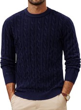 Navy & White Textured Knit Sweater, Size L