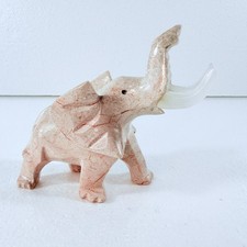 Hand-Carved Gray Marble Elephant Figurine with Raised Trunk and Bone/Resin Tusks — listing 2