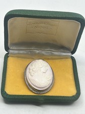 Antique Pink & White Cameo Brooch, Carved Female Profile, Wired Edge Gold-Filled Mount, listing 4