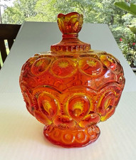 Vintage Amber Pressed Glass Dish Lot (4 Pieces) - Square Nappy, Footed Bowl, Divided Relish, Daisy Button Bowl Single piece, listing 2