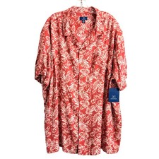 George Men's Hawaiian Aloha Shirt, Light Blue Tropical Palm Tree & Hibiscus Print, Size 2XL (50-52) — listing 3
