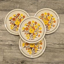 Stack of Retro Brown & Yellow Floral Salad Plates on White 'Sweet Treats' Sentiment Platter — listing 4