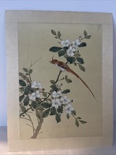 Pair of Vintage Signed Japanese-Style Gouache/Pastel Paintings, Cherry Blossoms with Butterflies and Cranes, in Carved Giltwood Frames — listing 3