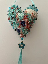 Antique Hand-Embroidered Red Heart Sachet/Pincushion "For Thy Fair Hands" — listing 6