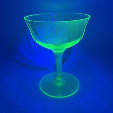 Antique Vaseline Uranium Glass Goblet / Water Cup, Daisy & Button with Panels Pattern, 5.5 inches tall — listing 6