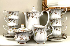 Chodzież Porcelain Floral Tea/Coffee Set with Pink Rose Spray, Gold Trim