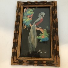 Vintage Mexican Feathercraft Cardinal Picture in Carved Wood Frame — listing 5