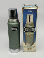 Vintage Stanley Aladdin A-944C Hammertone Green Quart Vacuum Bottle Thermos with Brown Leather Carrying Case