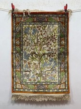 Fine Hand-Knotted Silk Pictorial Mat with Bird-and-Blossom Design