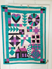 Handmade Patchwork Quilted Wall Hanging, Burgundy Silk with Paisley and Diamond Motifs, listing 2