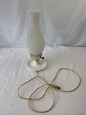 Vintage Mid-Century Milk Glass Boudoir Table Lamp with Fluted Column, Marble Base, and Original Ruffled Tulle Drum Shade — listing 5
