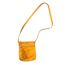 Mustard Yellow Pebbled Leather Whipstitch Hobo Shoulder Bag — listing 4