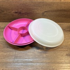 Tupperware Hot Pink Relish Tray / Serving Center 4-Cup Set with Center Handle