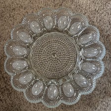 Vintage Pressed Glass Deviled Egg Serving Plate with Scalloped Loop Rim — listing 4